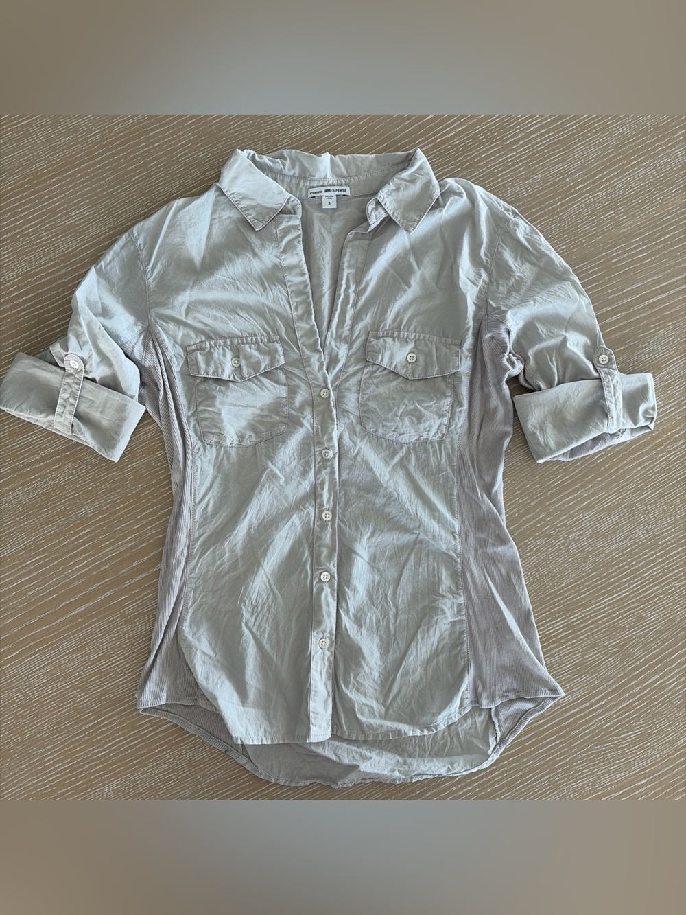 James Perse Minimalist Quiet Luxury Slub Side Panel Shirt L Gray
